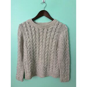 H&M Beige Cable Knit Sweater Womens M Crewneck Long Sleeve Cozy Soft